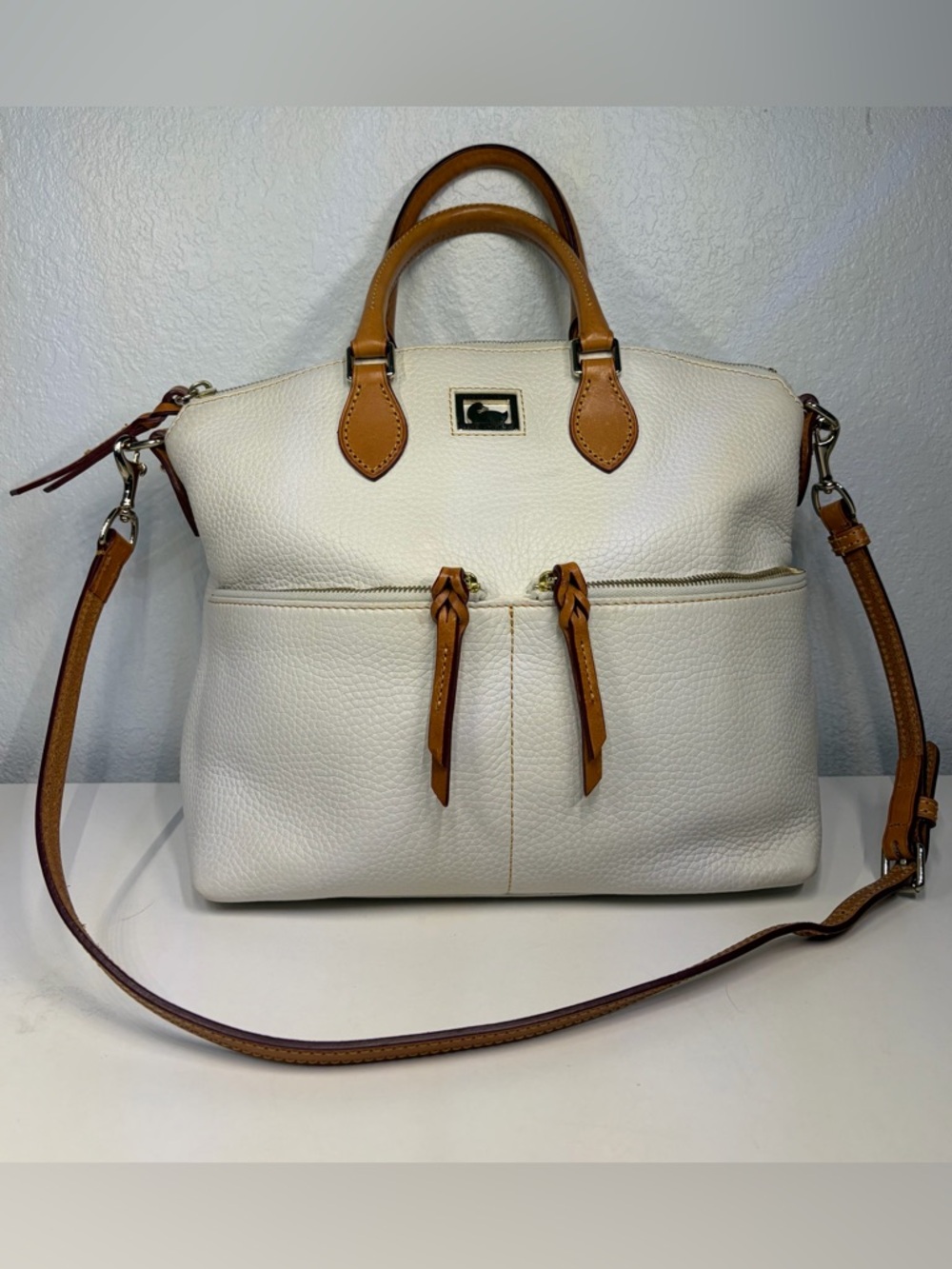 Dooney & Bourke White and Tan Leather Satchel Shoulder/ CrossBody - Picture 3 of 14